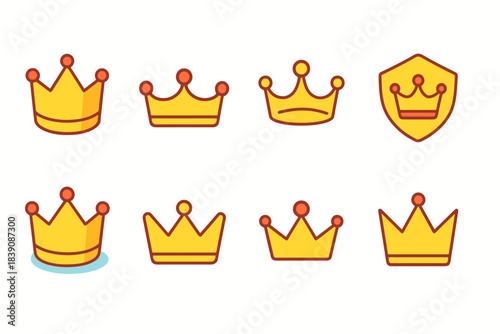 Crown icon set in flat style. Royalty, monarchy, king and queen symbols collection.