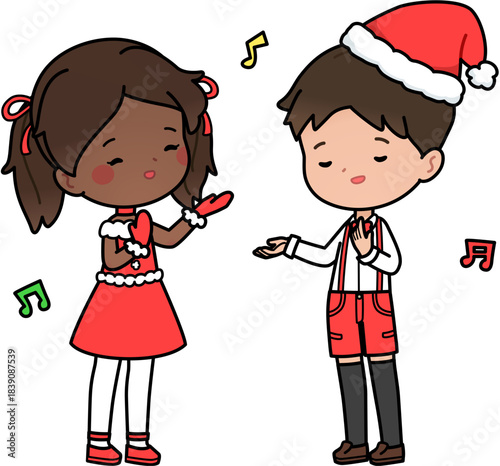 boy and girl singing carol