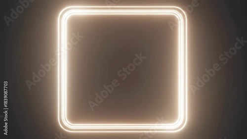 Glowing Neon Square Frame on Dark Background Abstract Motion Graphic.
