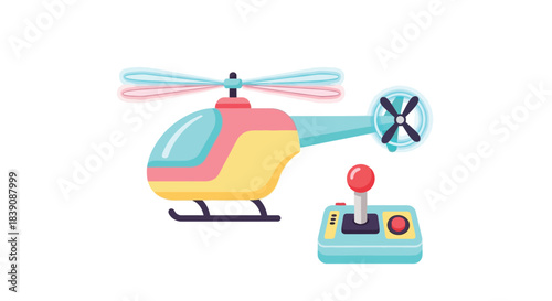 Colorful toy helicopter with remote control ready for fun and games.