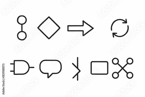 Flowchart, diagram outline icon set. Business, planning, process icons outline collection