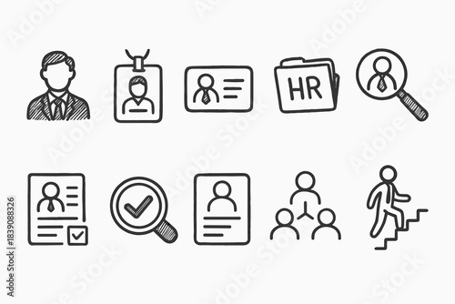 Human resources icon set. Employment, recruitment outline graphic collection