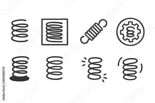 Mechanical springs icon set. Outline style spring icons collection for engineering tools.