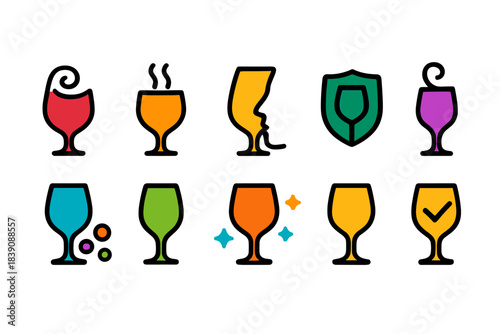 Wine, beverage outline icon set. Drink, glass, cocktail icons colorful collection