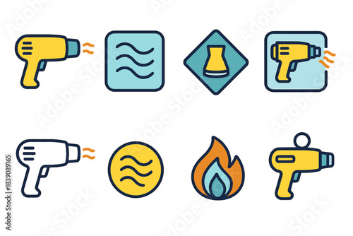 Heating and cooling linear icon set. Climate control and energy symbols collection