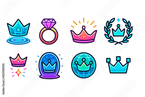 Crown, royalty icon set. Jewel, prestige line icons collection for elegant designs