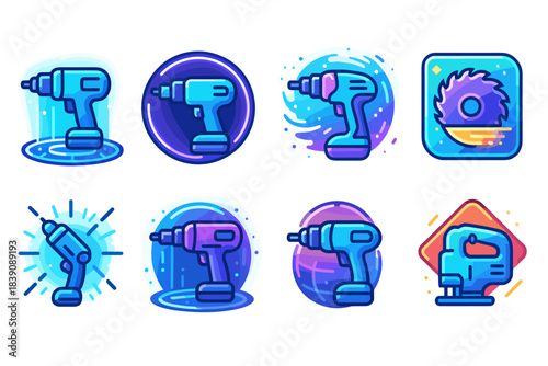 Tools and construction icon set. Vibrant 3d tool icon collection