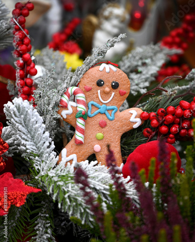 Gingerbread, Christmas cake on Christmas tree. Christmas decor