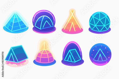 Camping tent pack line icon set. Adventure, outdoor, hiking, nature, camping, summer
