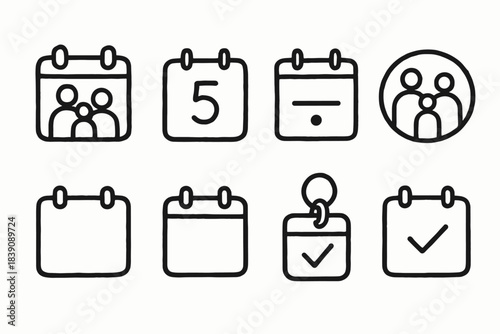 Calendar and event planning icons, outline icon set for scheduling and organization