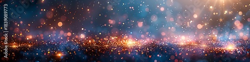 Panoramic View Of A Starry Night Sky With Golden Bokeh Lights