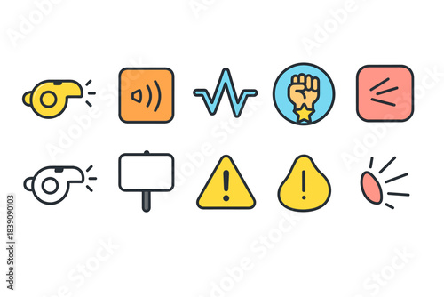 Alert and warning icons outline set for notifications and alerts in flat design