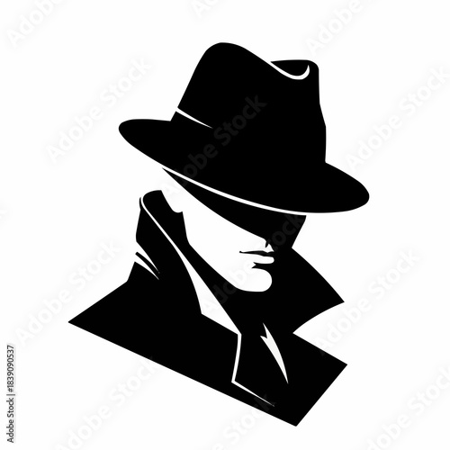 Silhouette of a Mysterious Man in Hat and Trench Coat.