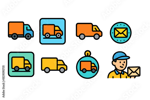 Delivery service, shipping flat icon set. Logistics, package icons collection.
