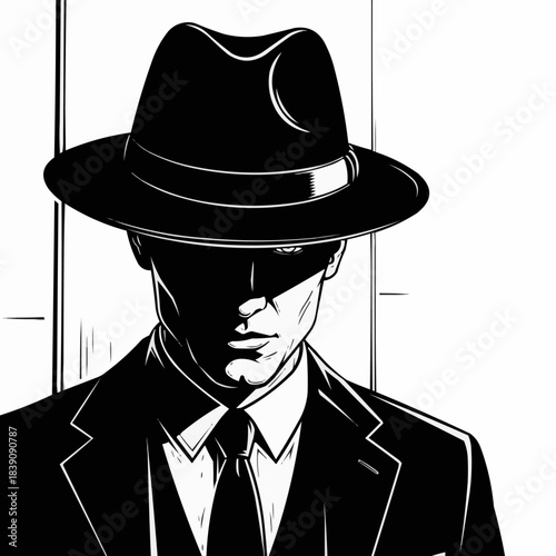 Mysterious Man in Hat and Suit - A Noir Character Portrait.