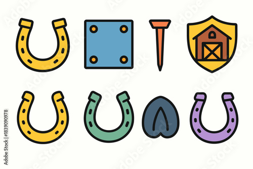 Equestrian, horse outline icon set. Stable, riding equipment outline collection