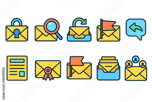 Email, communication line icon set. Messaging, sending, receiving icons collection