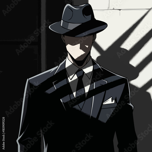 Mysterious Man in Shadow - Anime Style Detective with Fedora.