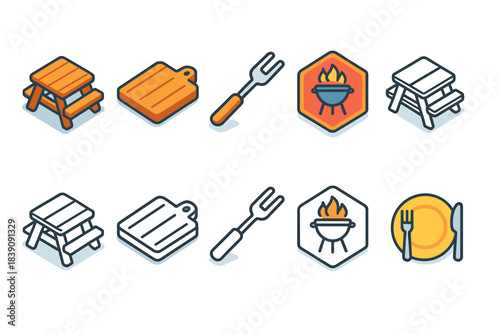 Barbecue, picnic 3d icon set. Outdoor cooking, grilling icons 3d collection
