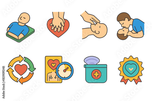 First aid, cpr line icon set. Emergency, healthcare, medical icons collection in line style