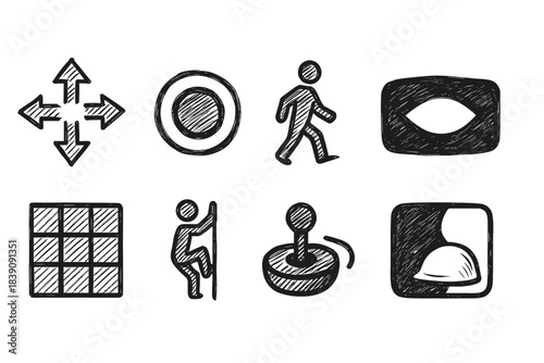 Direction outline icon set with sketch style for navigation and movement graphics