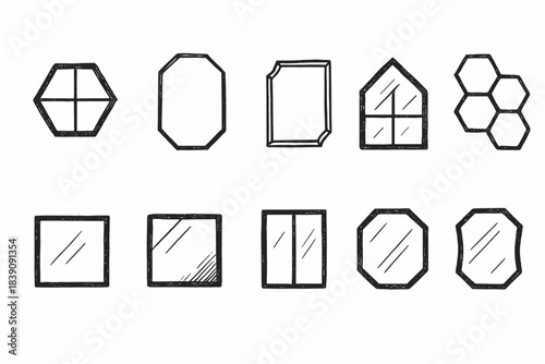 Window frame outline icon set. Geometric and architectural line icon collection