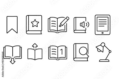 Reading, e-book outline icon set. Book, literature, digital icons collection