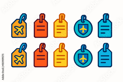 Travel tags outline icon set. Luggage, tourism, and airport icons outline collection