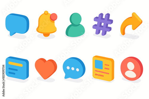 Social media, communication 3d icon set. Chat, message, notification icons collection.