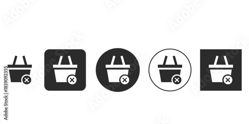E-commerce delete item icon for user interface design | Black and white vector graphic of remove shopping cart basket | UX symbol for clearing items from online checkout |
