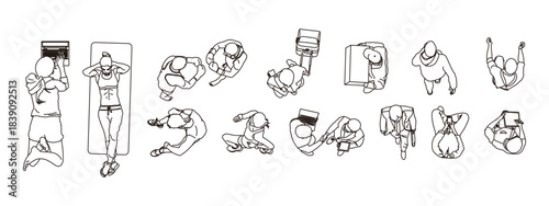 Editable Vector Top-View Walking People, Architecture and Landscape Design Figures