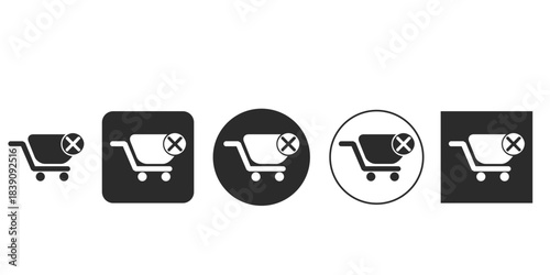 E-commerce remove from shopping cart icon vector illustration | Cancel purchase web button symbol for online store checkout | Delete item from basket interface graphic design element 