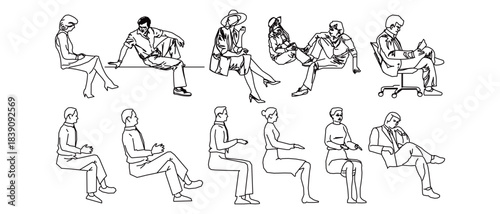 Editable Vector Sitting Human Elevation Figures for Architecture and Landscape Design, CAD Vehicle Drawing Elements