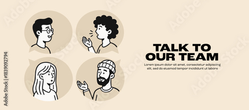 People characters in speech bubbles communicating for teamwork and customer support interaction