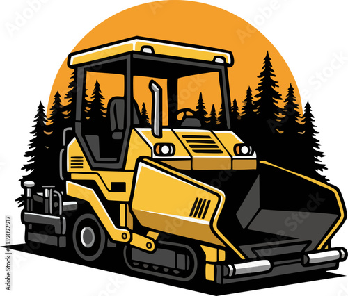 Yellow Construction Asphalt Paver Machinery Illustration Logo