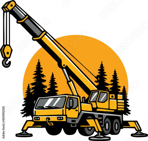 Construction Crane Truck Lifting Machinery Vector Graphic
