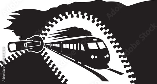 Train emerging from a zipper opening locomotive railway