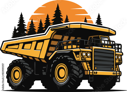 Heavy Mining Dump Truck Vector Illustration Logo Graphic