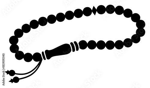 Islamic prayer beads vector silhouette icon Tasbih or Misbaha rosary for muslim religious praying and meditation