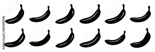A collection of banana silhouette icon set. simple design black color and white background.