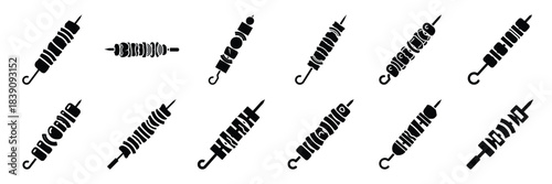A collection of barbecue skewer silhouette icon set. simple design black color and white background.