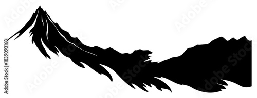 Mountain range silhouette vector landscape illustration of jagged rocky peaks and nature background for adventure or travel design