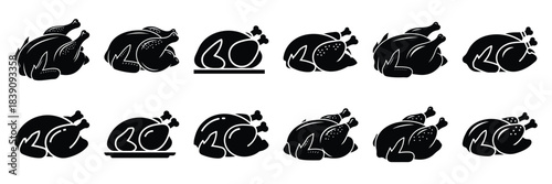 A collection of chicken roast silhouette icon set. simple design black color and white background.