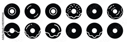 A collection of donut silhouette icon set. simple design black color and white background.