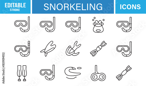 Stylish Minimal Snorkeling Icons for Beach Travel, Underwater Exploration, Marine Adventures, and Aquatic Sports