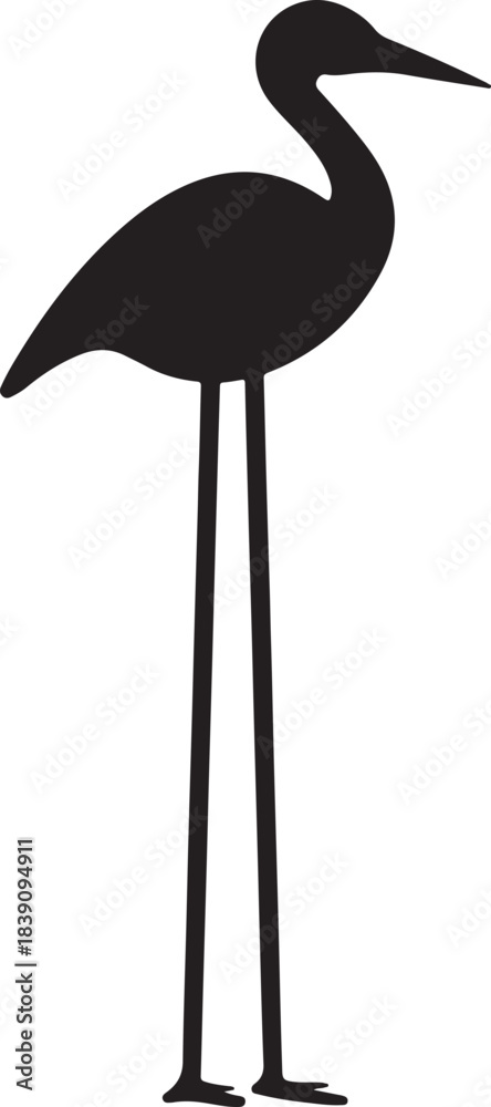 Naklejka premium Heron Stork Silhouette Vector – Long Legged Wading Bird Icon