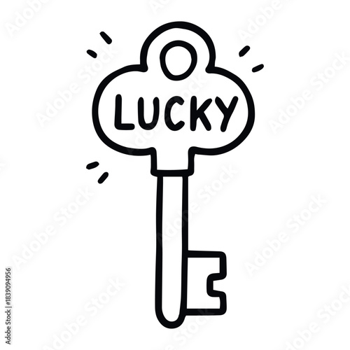 Lucky key glowing with promise—soft spark of charm and hush where fortune meets quiet ceremony, vector icon