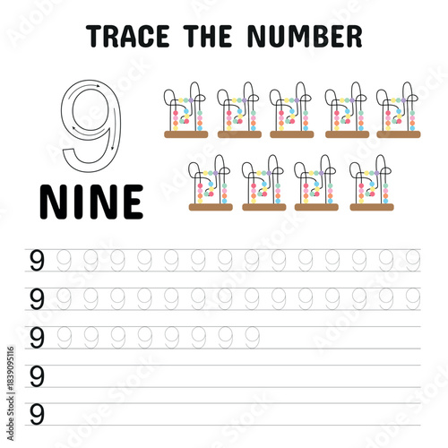 Learn to Write the Number Nine – Printable for Kids