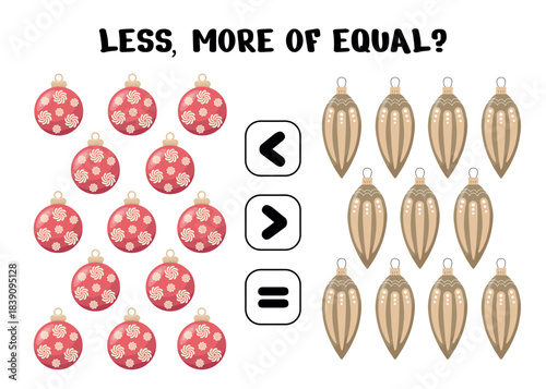 Less, More or Equal?  Christmas Ornament Counting Worksheet