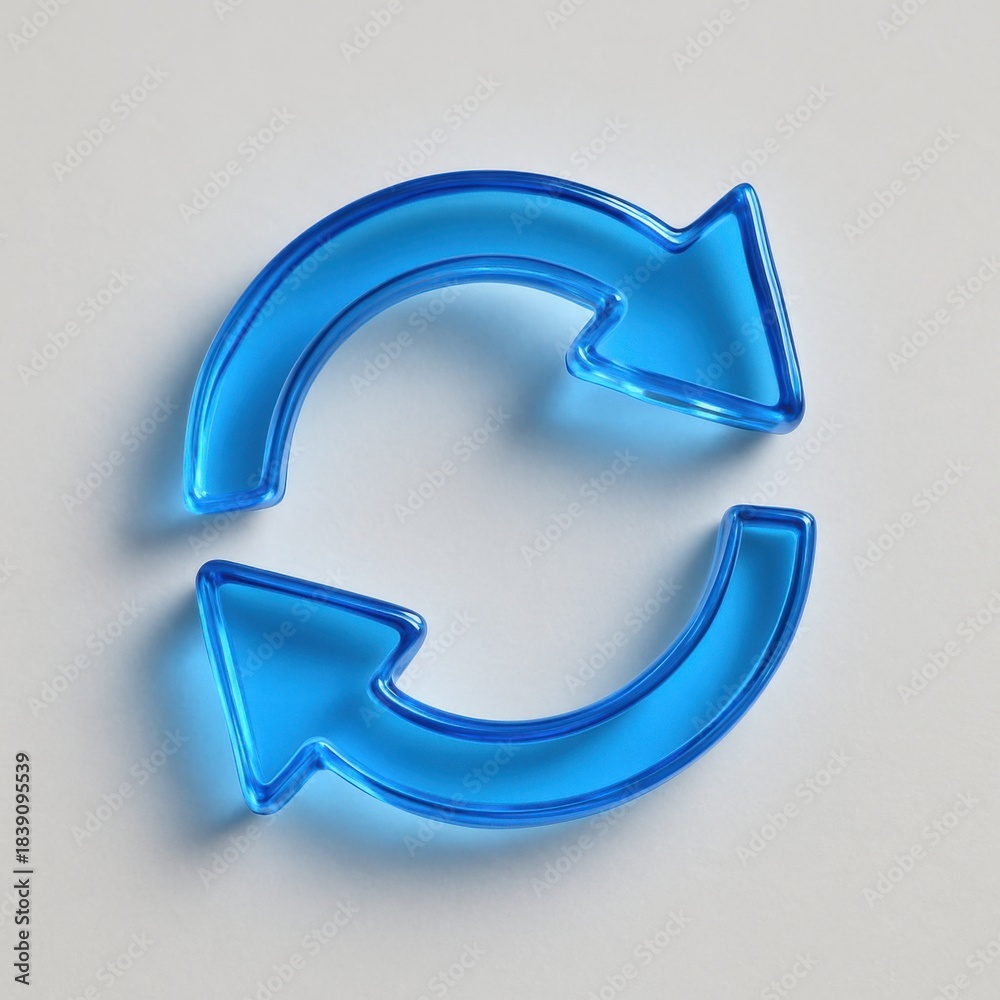 Naklejka premium Dual directional translucent blue arrow, circular, loop, refresh icon concept